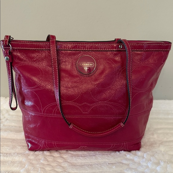Coach Handbags - COACH Signature Berry Pink Patent Leather Tote Bag